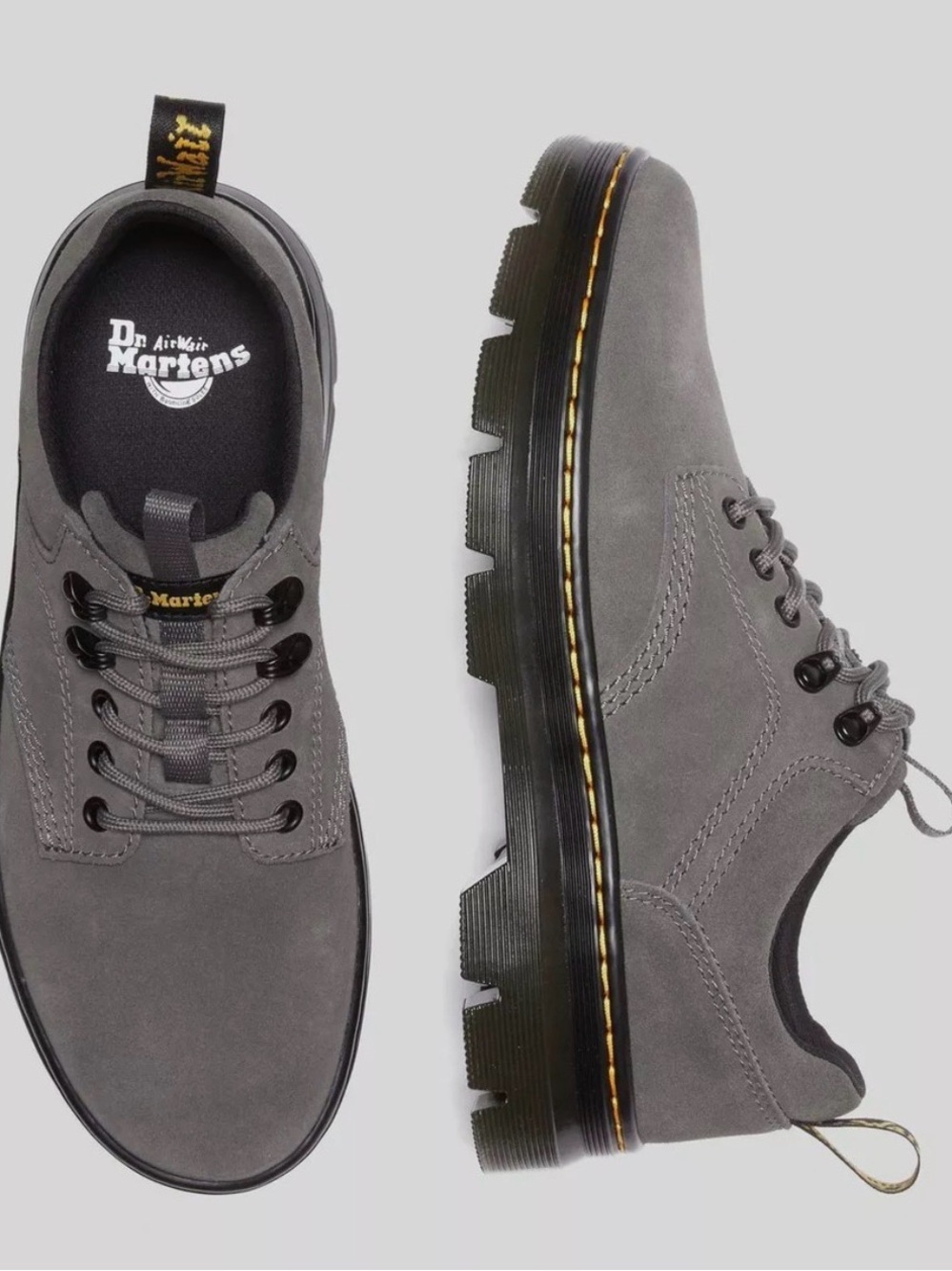 Dr. Martens Gray Suede Lace-Up Lug Sole Boots with Yellow Stitching woman’s 8 - Picture 3 of 9